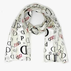 Silky Scarf Made in Korea. Ivory Black and Red Letter D Length 62" Long